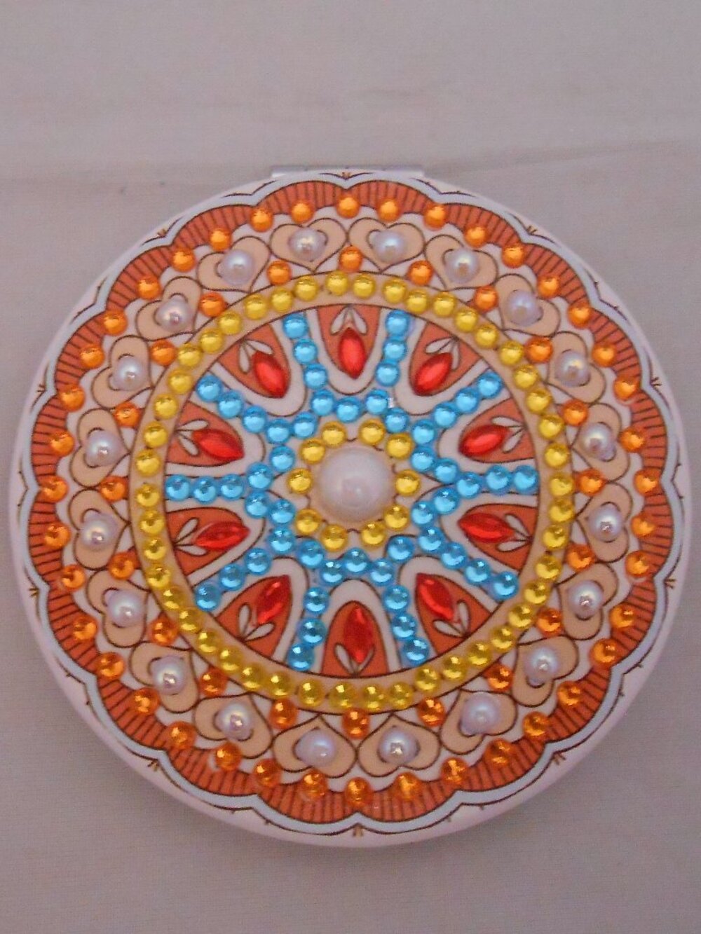 Diamond Art Compact Mirror, Handmade, Double Sided/Magnified, Circle, Gems